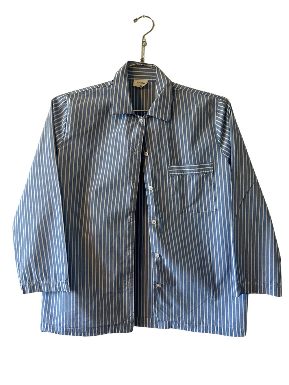 Aritzia Wilfred Blue and White Vertical-Stripe Button-Down Shirt